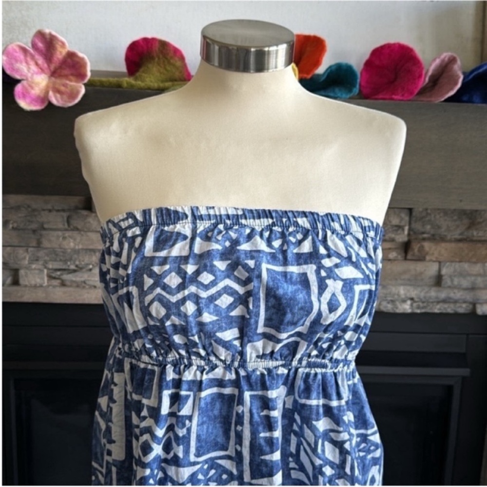 Reyn Spooner Blue Geometric Strapless Top - Picture 4 of 9